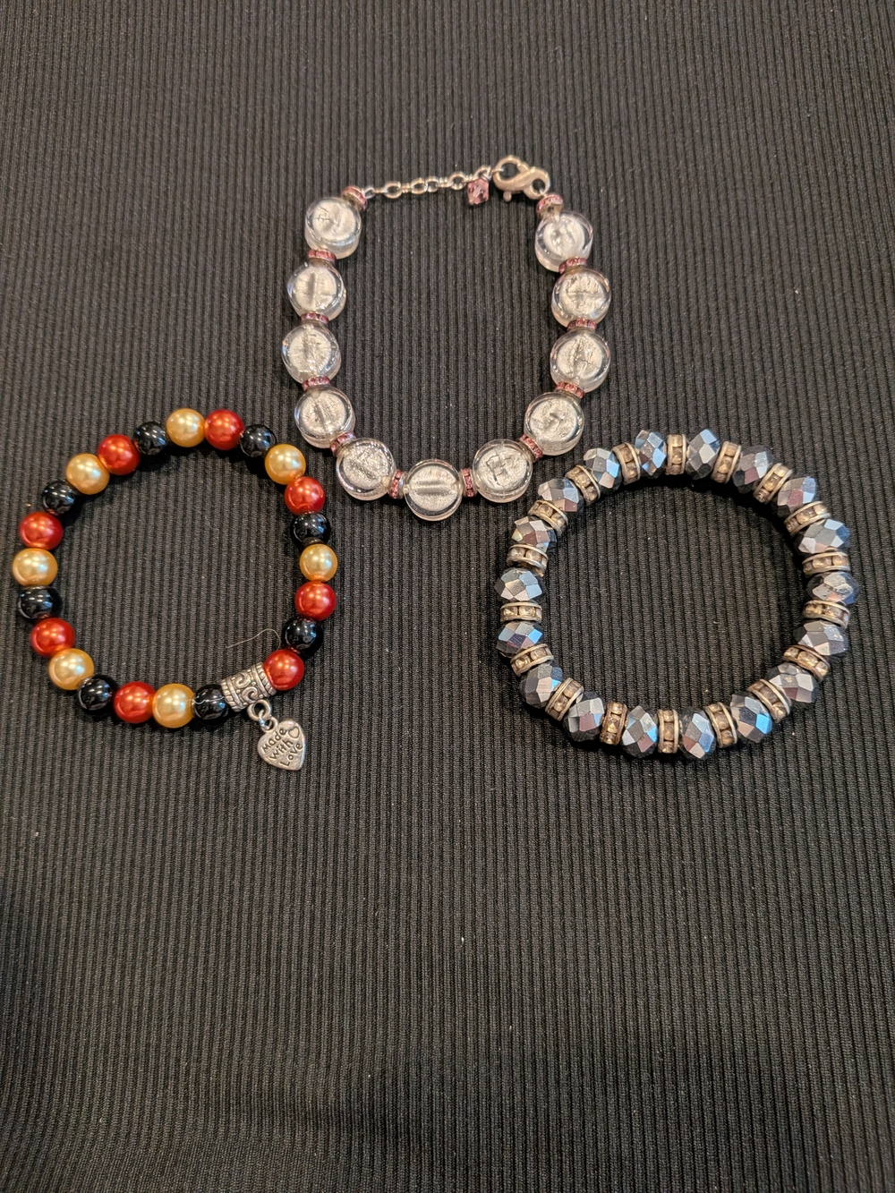 B#2: Multicolor Bead & Hematite Stretch Bracelet Set Of 3